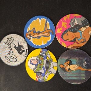 Vintage 90's Disney Licensed Assorted POGs (Set of 4 + 1 Slammer)